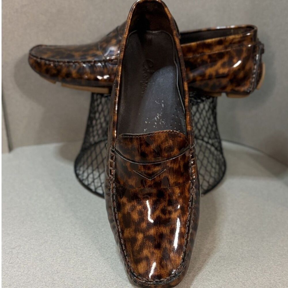 Cole Haan Women’s 8.5B Leopard Print Patent Leather Driving Loafers D25283